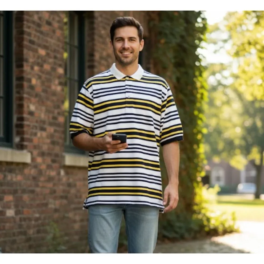 Ralph Lauren Polo Golf Shirt Striped Embroidered Collar Mens Size L